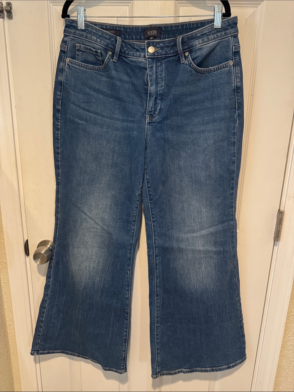 10P NYDJ Dark Medium-Wash Wide Leg Jeans